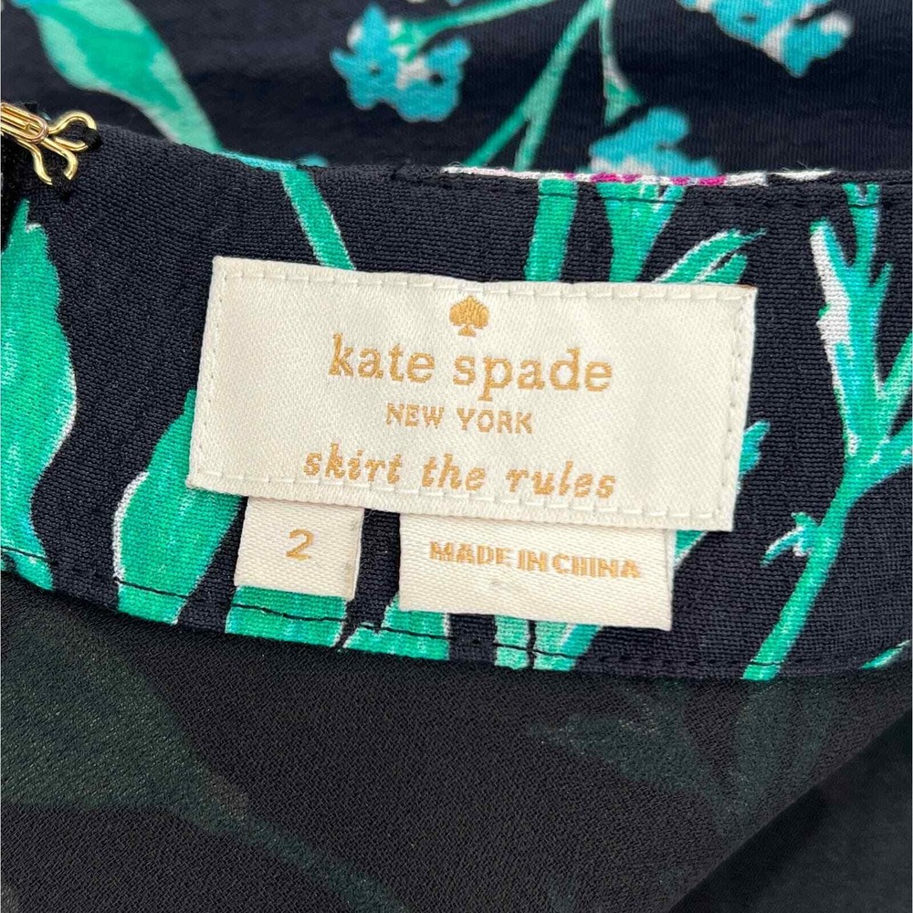 KATE SPADE Mini Skirt Women 2 Black Floral Jardin Scenic Route Tiered Ruffle - Picture 9 of 15